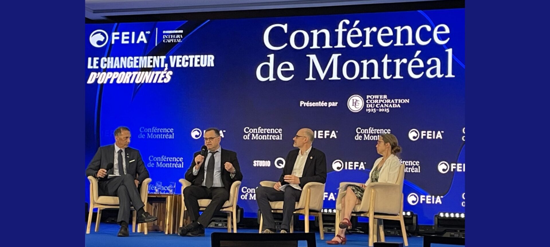 De gauche à droite : Vincent Oliva, président, Fédération des médecins spécialistes du Québec; Karl Weiss, professeur, Hôpital général juif; Andrew Gonzalez, professeur, Université McGill et Hélène Carabin, professeure, Université de Montréal
